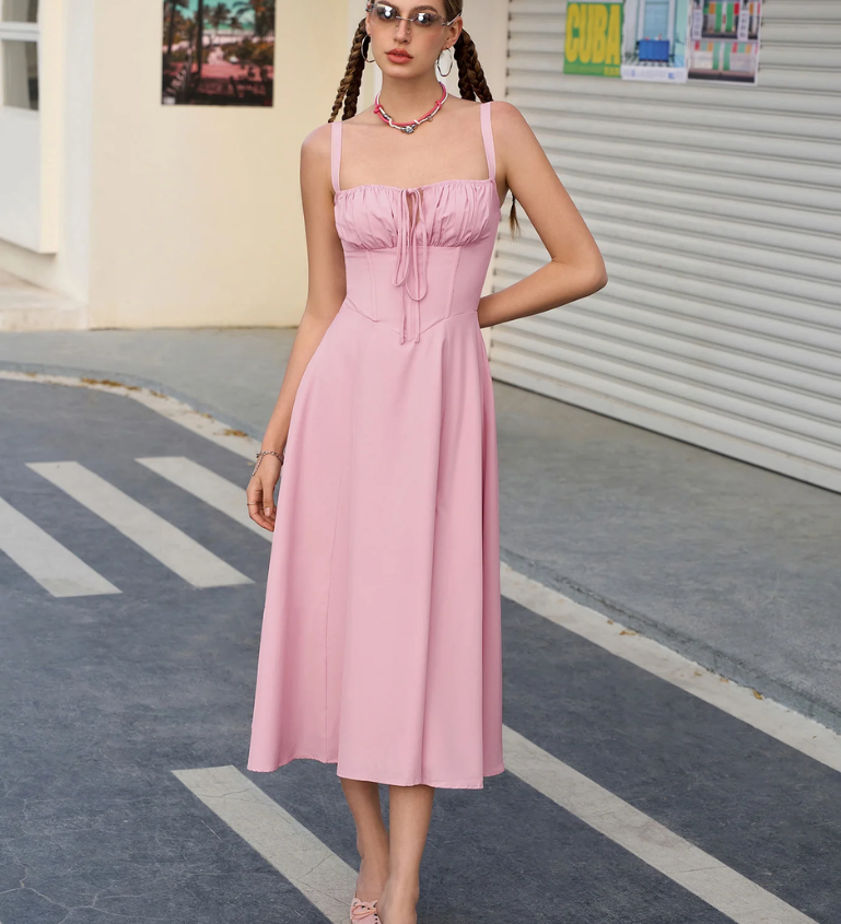 Claudia - Vestido Cami com Busto Franzido e Coxa Dividida