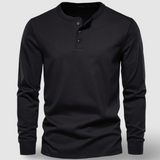 Camisa Henley elegante de manga comprida em algodão