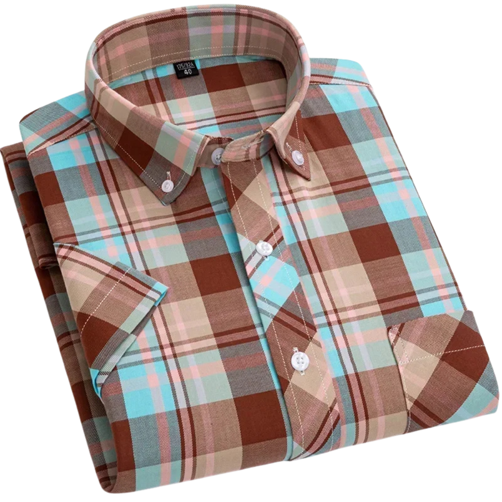 Camisa de algodão de manga curta axadrezada