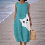 Moda Lusitana - Vestido Midi Estampa de Gato