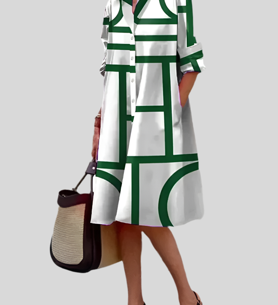 Helen™| Vestido midi com estampa geométrica