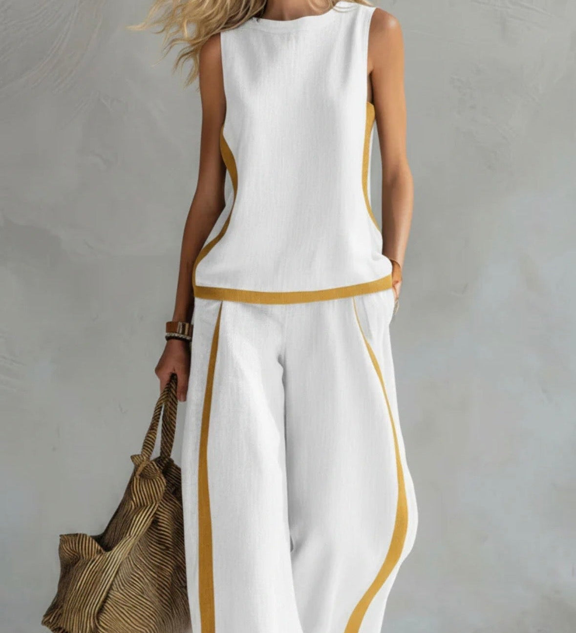 Conjunto Elegante de Algodão e Linho