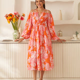 Moda Lusitana - Vestido Midi Encantado Laranja