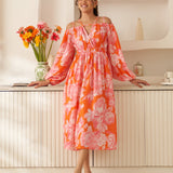 Moda Lusitana - Vestido Midi Encantado Laranja