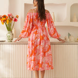Moda Lusitana - Vestido Midi Encantado Laranja