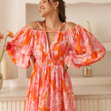 Moda Lusitana - Vestido Midi Encantado Laranja