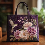 Moda Lusitana - Saco Tote Acolchoado com Bordado de Flores e Pássaros