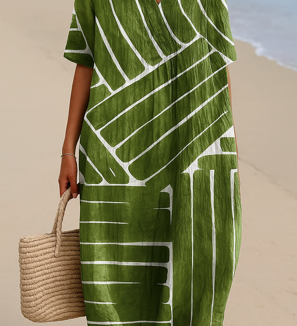 Eira - Vestido Verde com Padrão Geométrico