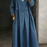 Moda Lusitana - Vestido de ganga com gola Peter Pan
