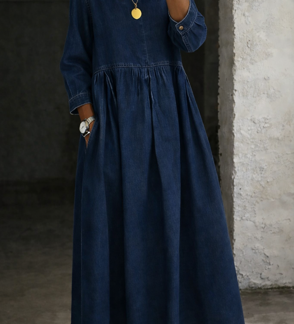 Moda Lusitana - Vestido de ganga com gola Peter Pan