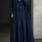 Moda Lusitana - Vestido de ganga com gola Peter Pan
