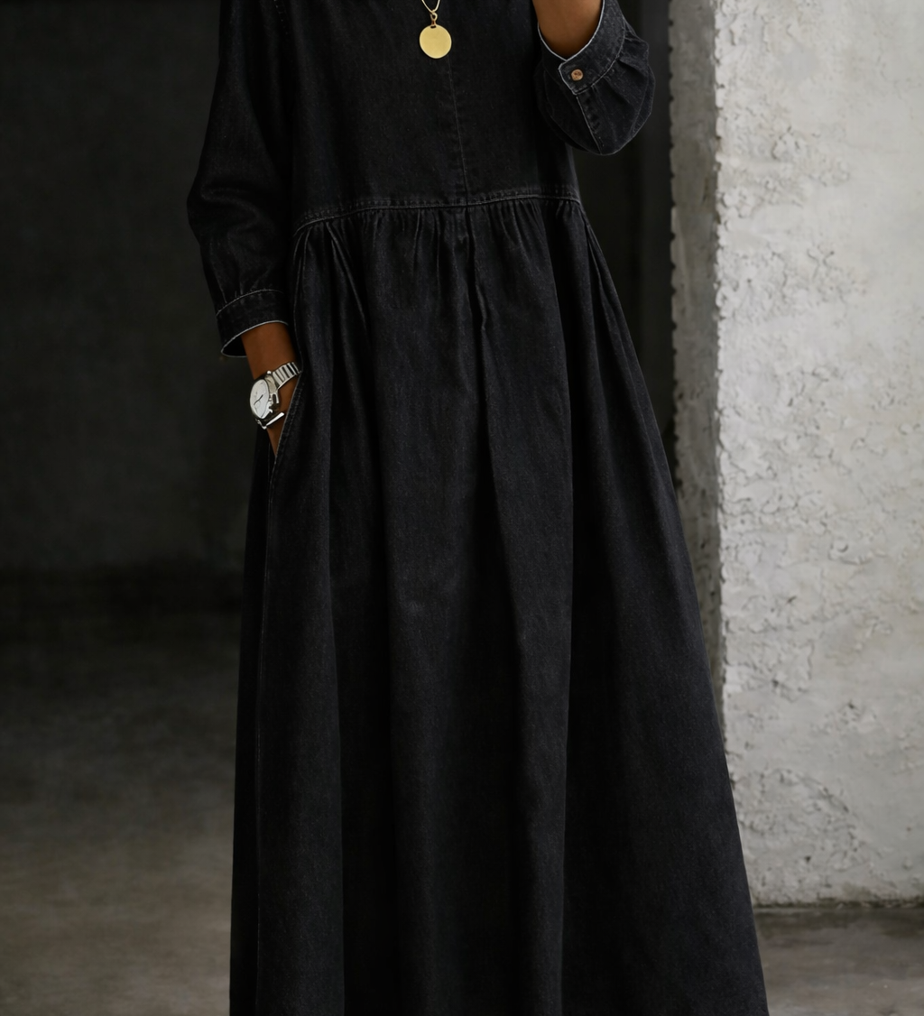 Moda Lusitana - Vestido de ganga com gola Peter Pan