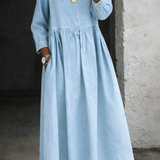 Moda Lusitana - Vestido de ganga com gola Peter Pan