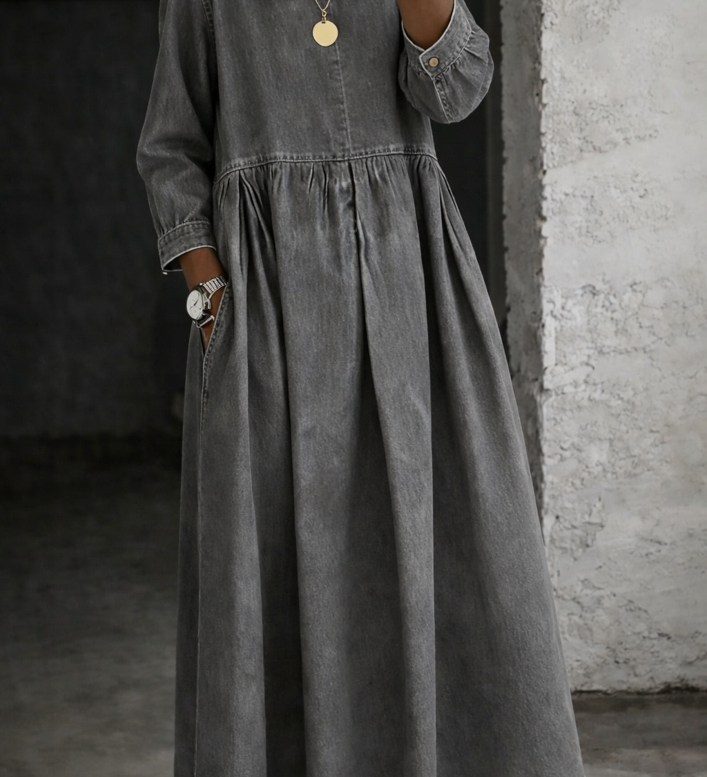 Moda Lusitana - Vestido de ganga com gola Peter Pan