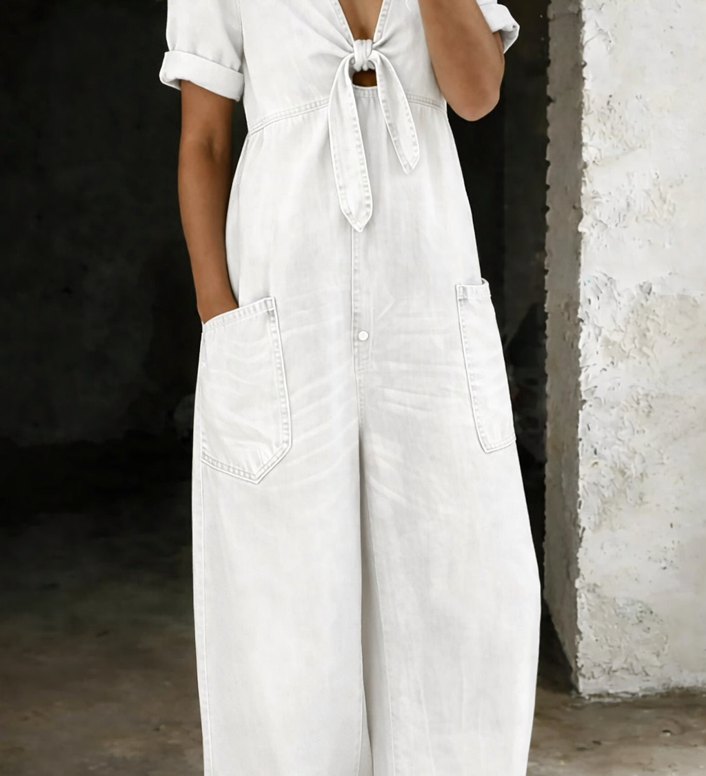 Moda Lusitana - Macacão de ganga com decote em V