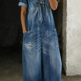 Moda Lusitana - Macacão de ganga com decote em V