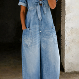 Moda Lusitana - Macacão de ganga com decote em V