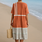 Selene - Vestido Terracota com Listras Gráficas