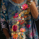 Moda Lusitana - Blusa de ganga com flores vintage