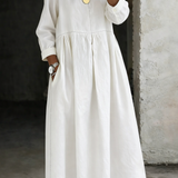 Moda Lusitana - Vestido de ganga com gola redonda e mangas compridas