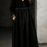 Moda Lusitana - Vestido de ganga com gola redonda e mangas compridas