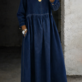 Moda Lusitana - Vestido de ganga com gola redonda e mangas compridas