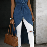 Moda Lusitana - Túnica traçada de ganga com decote em V