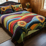 Conjunto de Roupa de Cama Acolchoada de 3 Peças Sonhos dos Girassóis no Campo