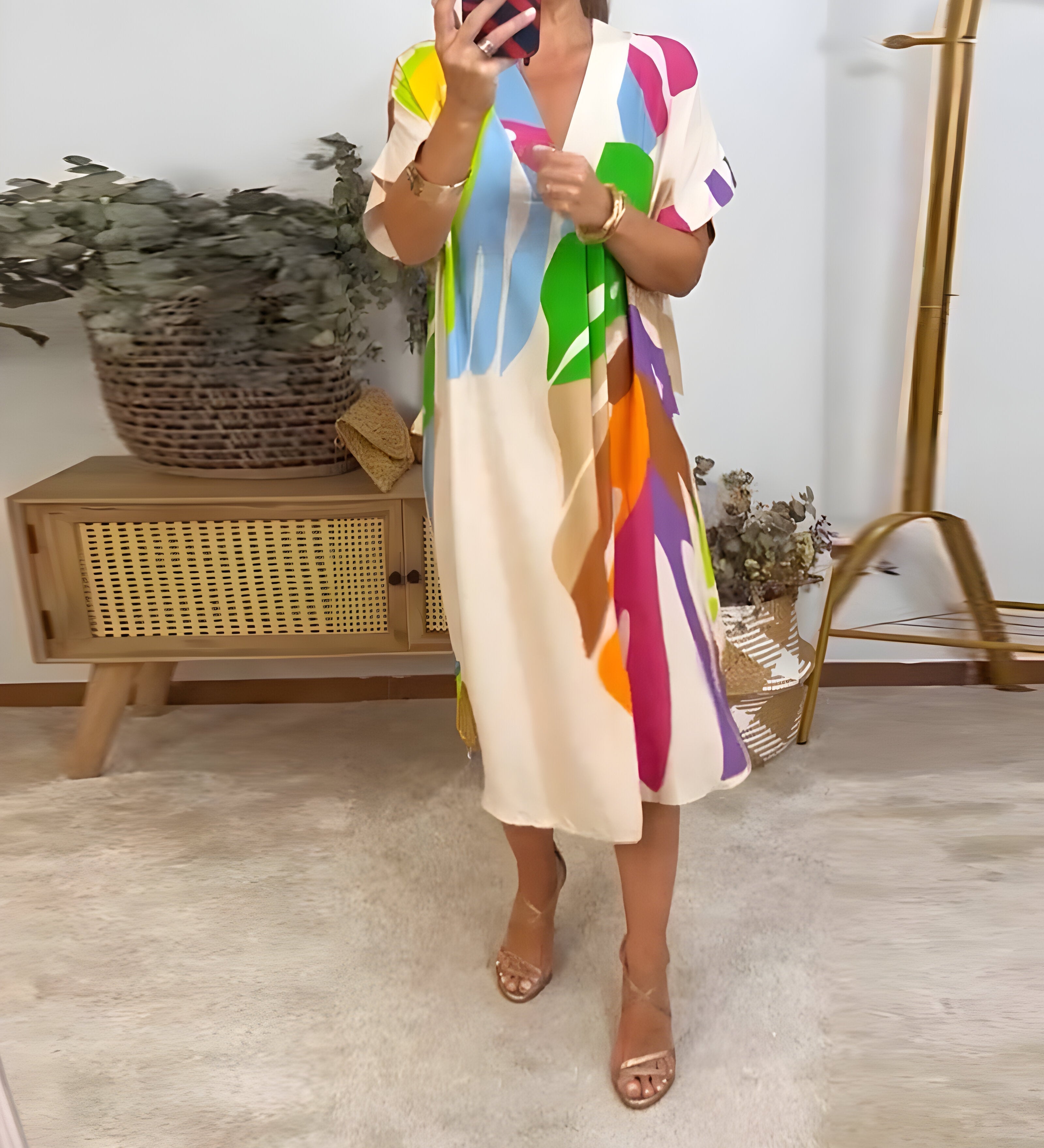 Roos™ | Vestido casual com estampa de folhas coloridas