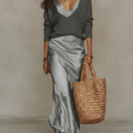 Moda Lusitana - Conjunto Midi em Cetim com Pulôver