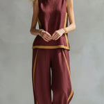 Conjunto Elegante de Algodão e Linho