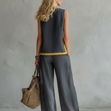 Conjunto Elegante de Algodão e Linho