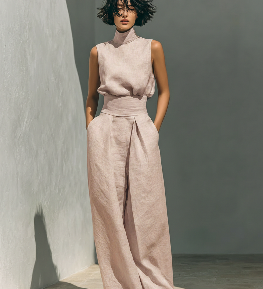 Conjunto Minimalista de Algodão e Linho