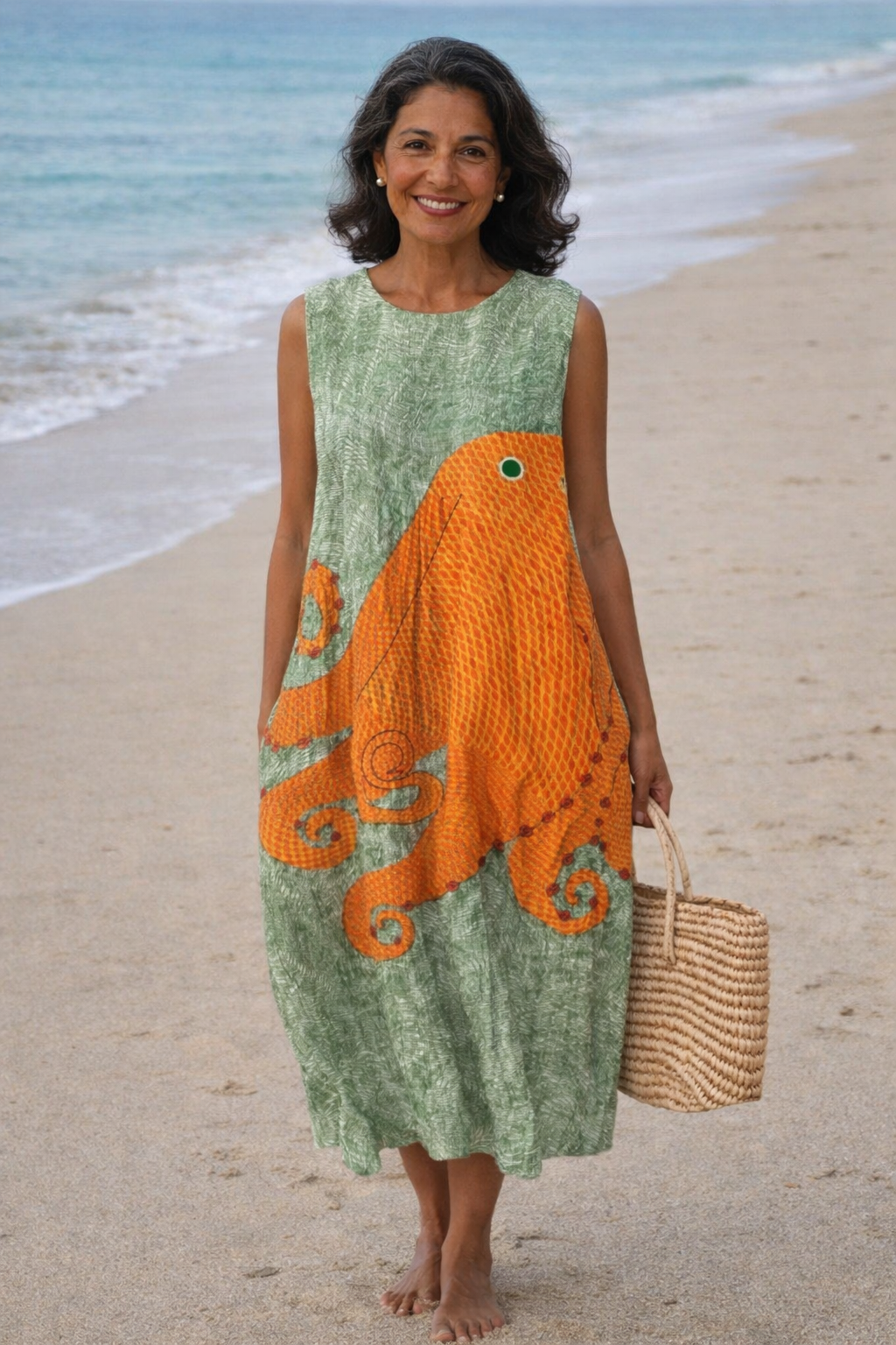 Moda Lusitana - Vestido Midi Sem Mangas Estilo Oceânico