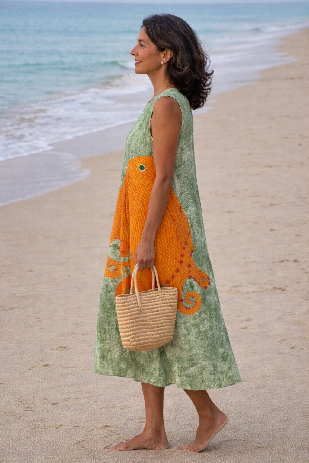 Moda Lusitana - Vestido Midi Sem Mangas Estilo Oceânico