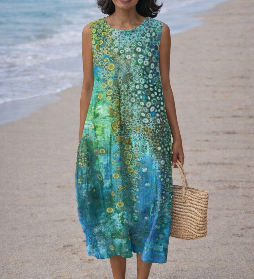 Moda Lusitana - Vestido Midi Estampado Oceânico