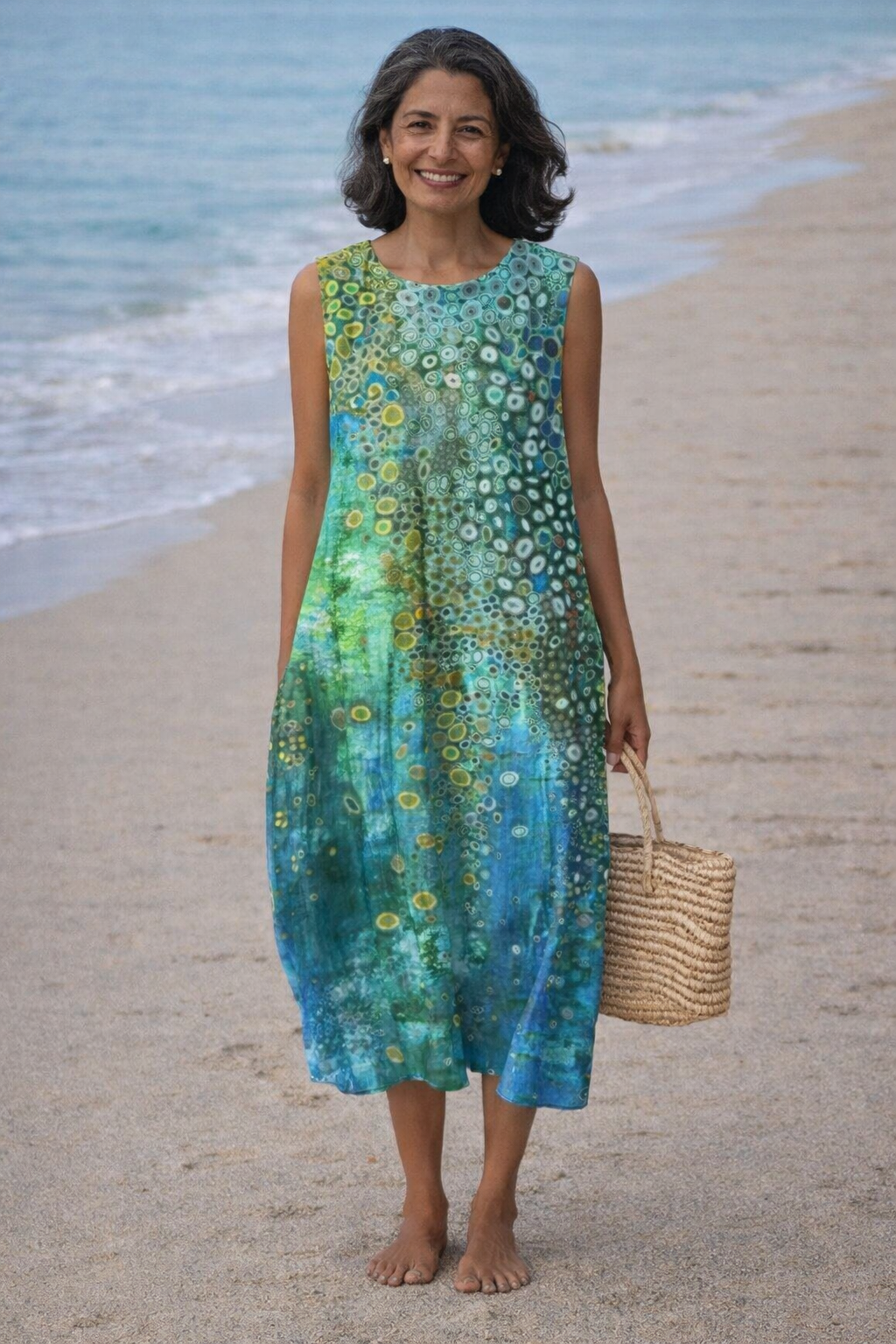 Moda Lusitana - Vestido Midi Estampado Oceânico