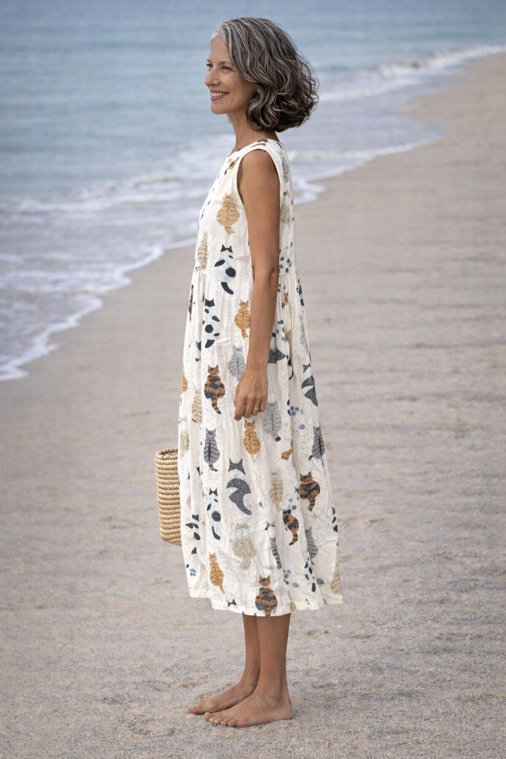 Moda Lusitana - Vestido Midi Estampado de Gatos
