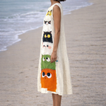Moda Lusitana - Vestido Midi Confortável com Estampa de Gatos