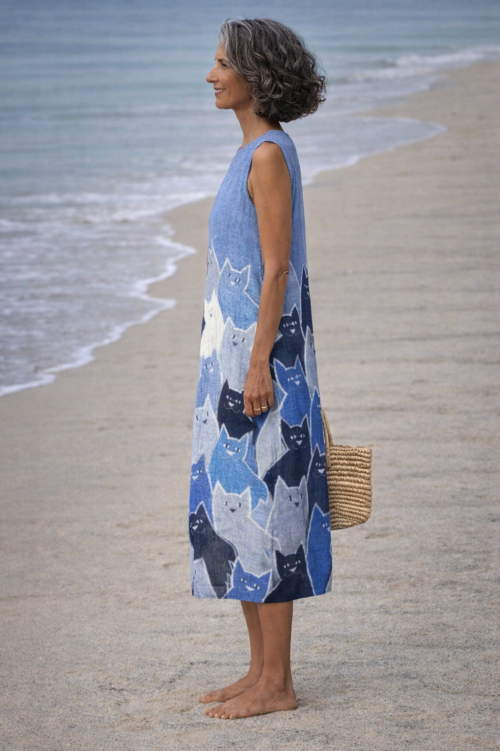 Moda Lusitana - Vestido Midi com Patchwork de Gatos