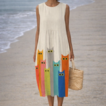 Moda Lusitana - Vestido Midi com Estampa de Gatos