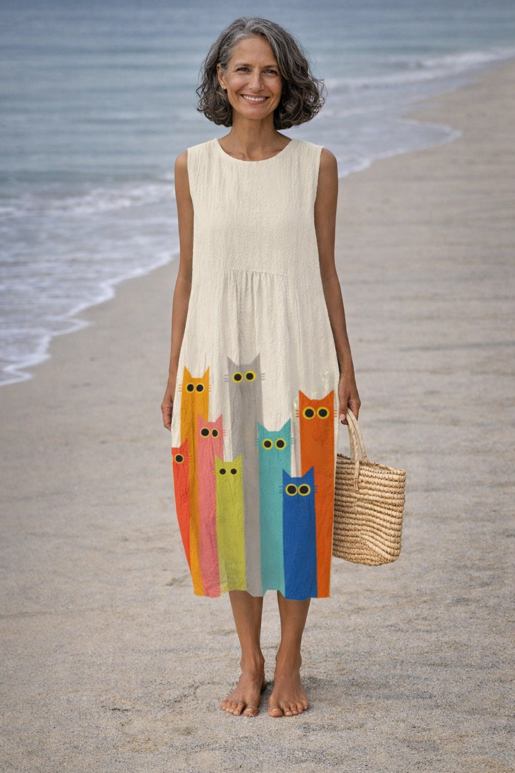 Moda Lusitana - Vestido Midi com Estampa de Gatos