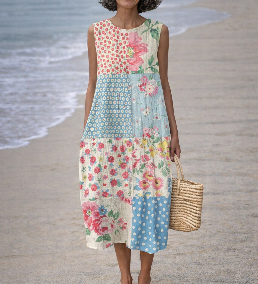 Moda Lusitana - Vestido Midi Estilo Patchwork