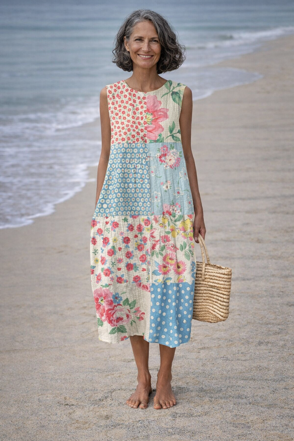 Moda Lusitana - Vestido Midi Estilo Patchwork