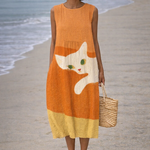 Moda Lusitana - Vestido Midi Estampado de Gatos