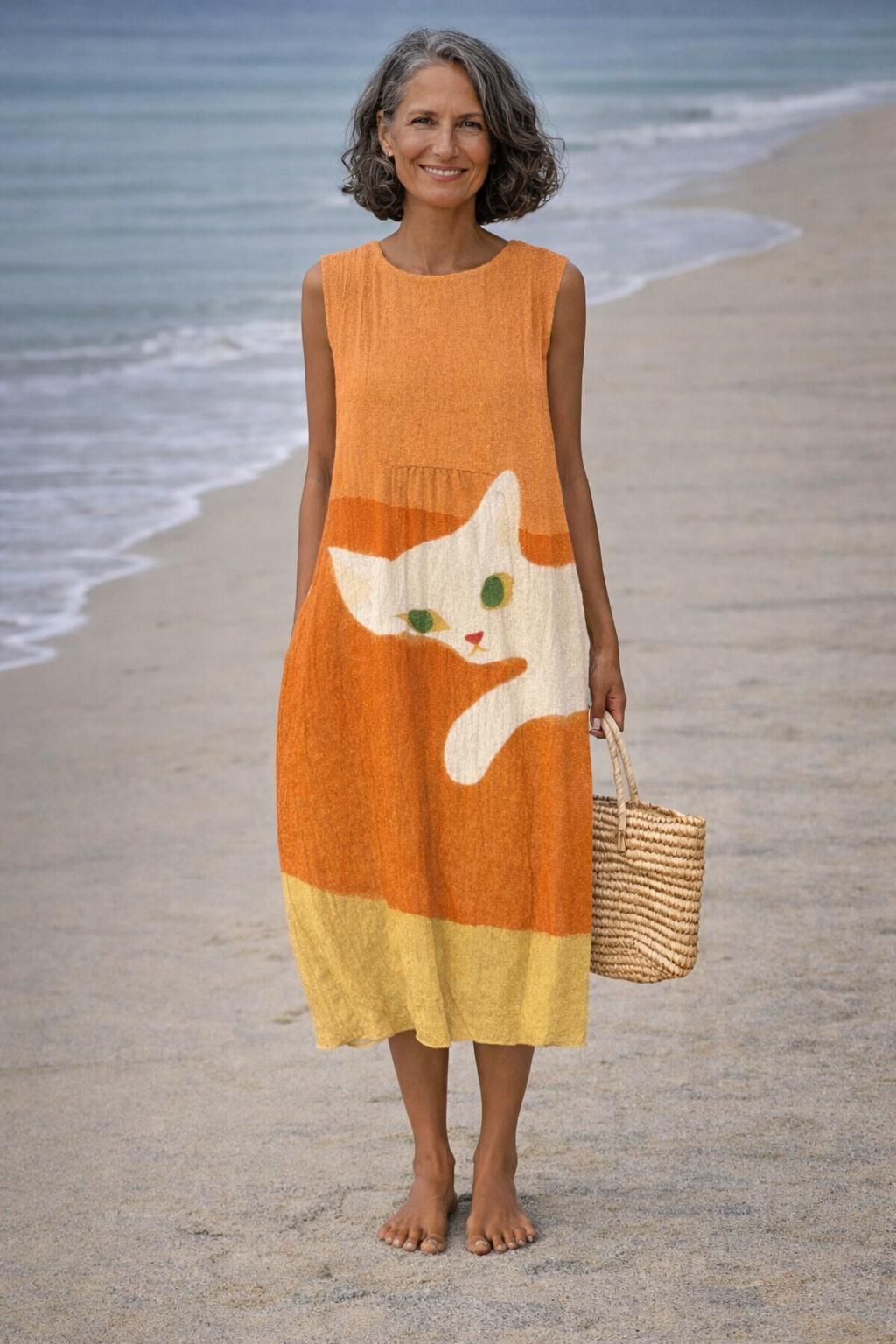 Moda Lusitana - Vestido Midi Estampado de Gatos