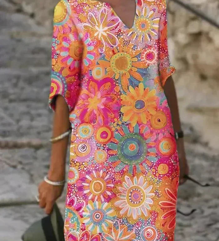Concetta™ | VESTIDO FLORAL COLORIDO PERFEITO PARA QUALQUER OCASIÃO