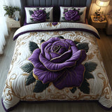 Conjunto de Roupa de Cama Acolchoada de 3 Peças Rosa Roxa