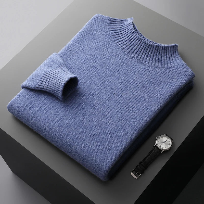 Elegante camisola de gola alta em lã merino