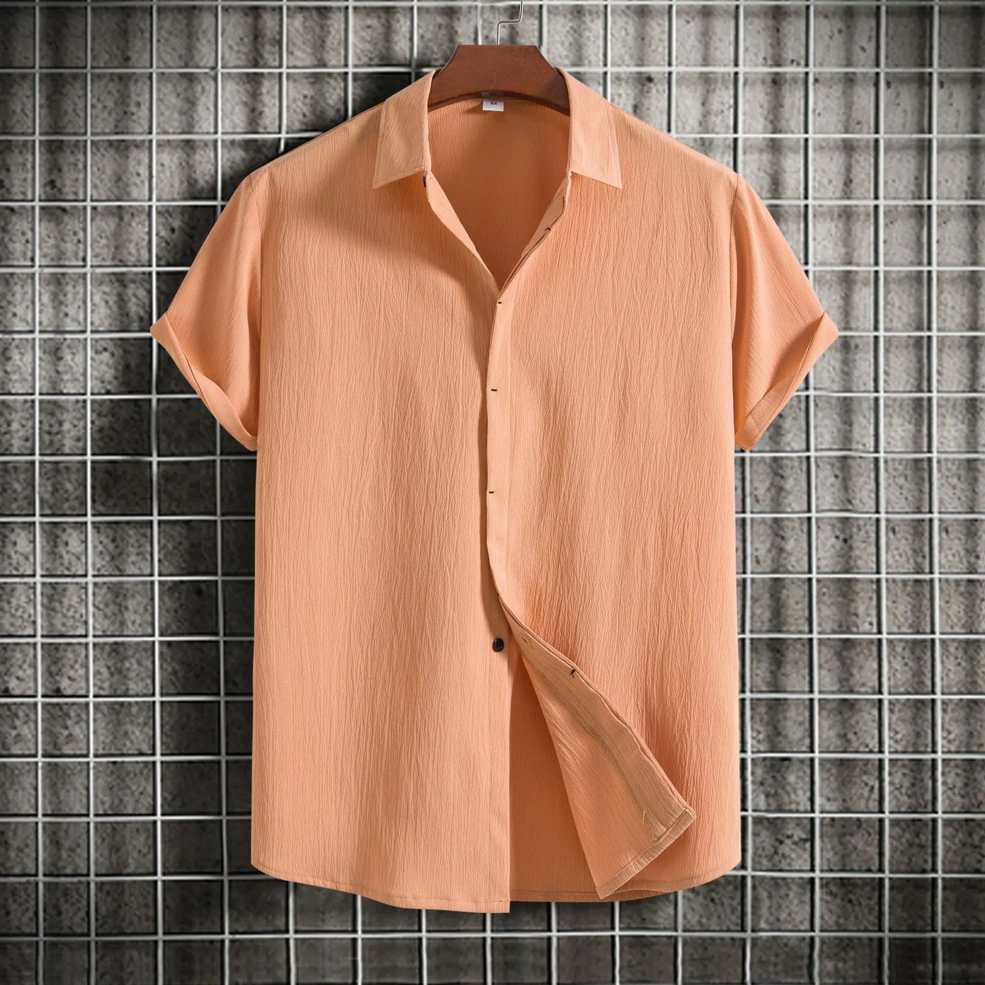 Camisa de manga curta em linho e algodão